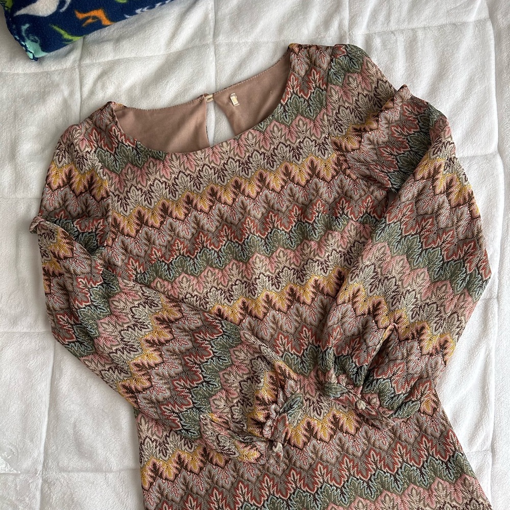 Multicolor Patterned Long Sleeve Dress